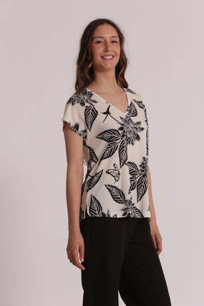 BLUSA A MANICHE CORTE IN ITY IN FANTASIA