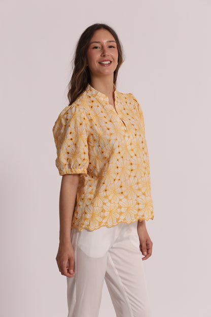 BLUSA A MANICHE CORTE IN SANGALLO