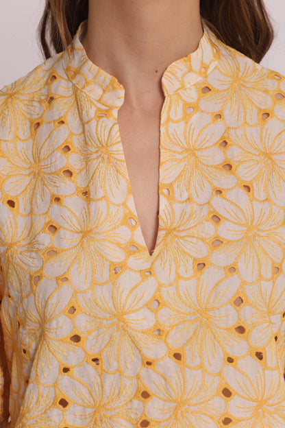 BLUSA A MANICHE CORTE IN SANGALLO