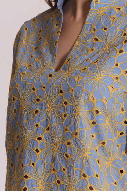 BLUSA A MANICHE CORTE IN SANGALLO