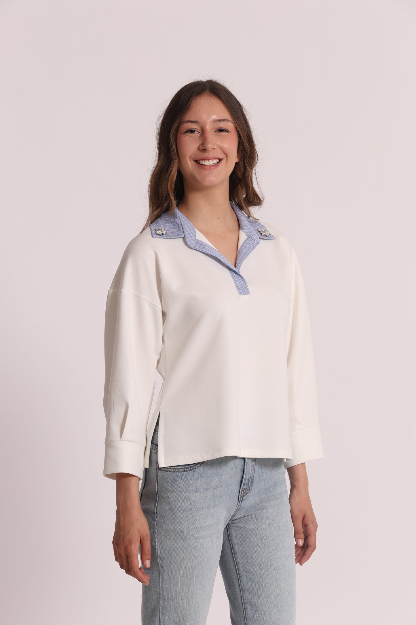 FELPA CROPPED CON DETTAGLI GIOIELLO