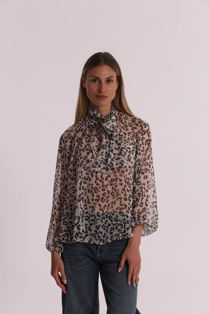 BLUSA ANIMALIER CON FIOCCO