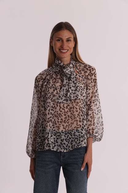 BLUSA ANIMALIER CON FIOCCO