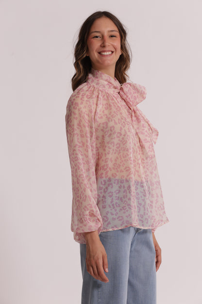 BLUSA ANIMALIER CON FIOCCO