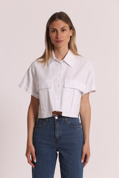 CAMICIA CROPPED OXFORD CON TASCHE