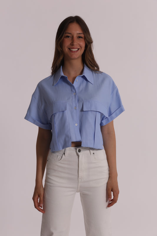 CAMICIA CROPPED OXFORD CON TASCHE