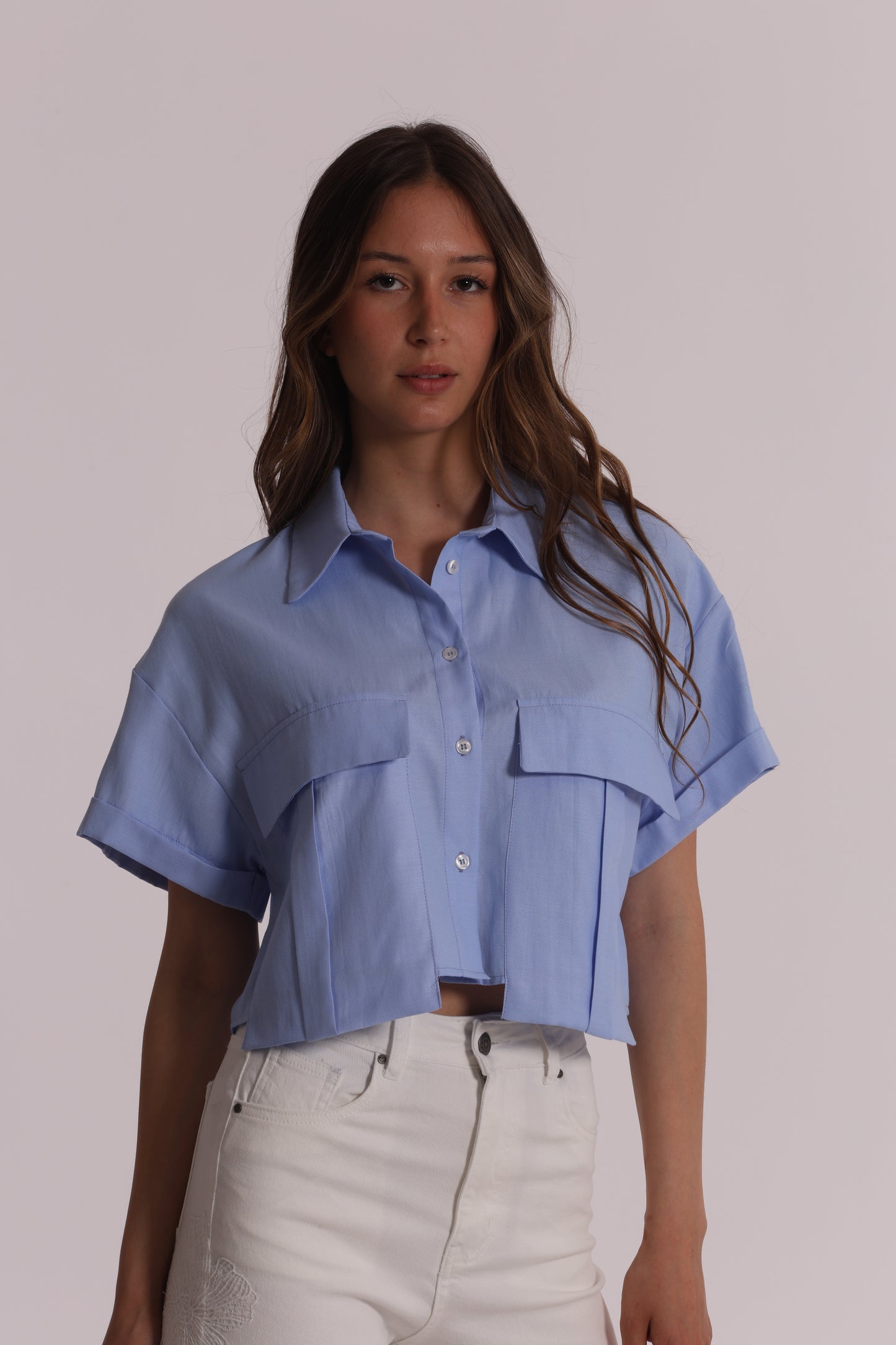 CAMICIA CROPPED OXFORD CON TASCHE