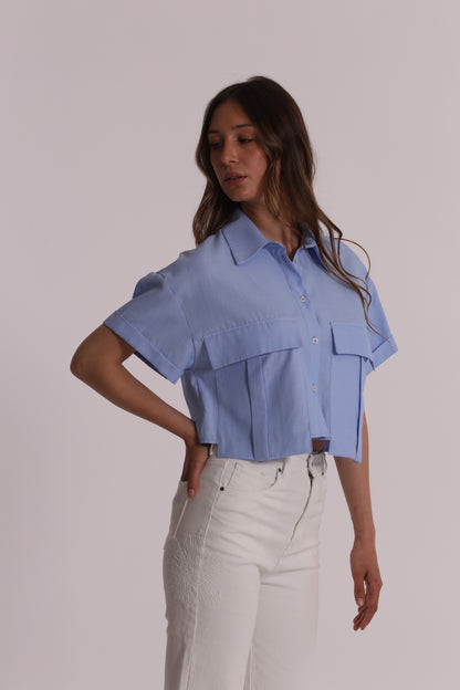 CAMICIA CROPPED OXFORD CON TASCHE