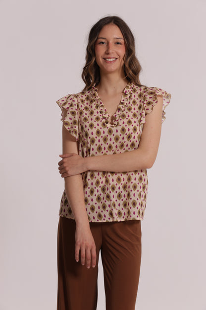 BLUSA A MANICHE CORTE FANTASIA ROMBI