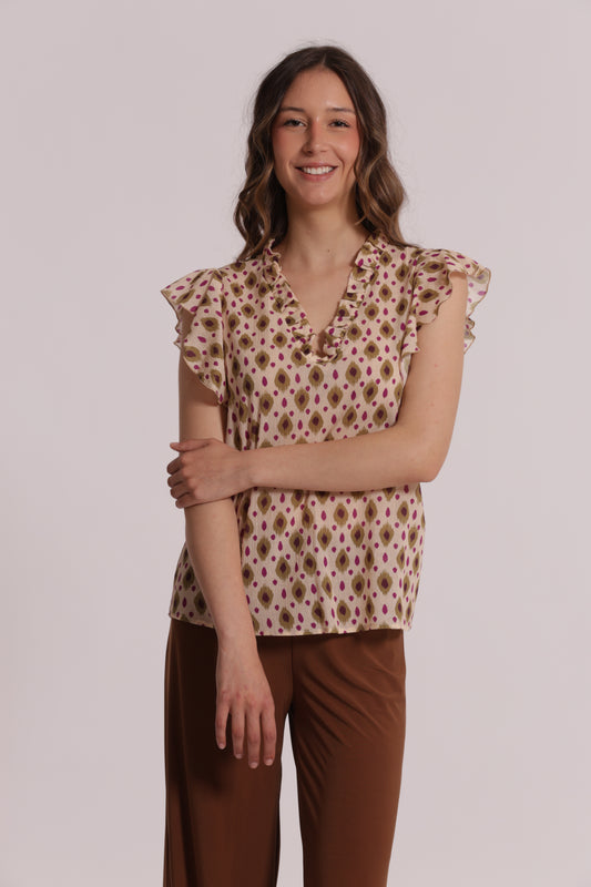 BLUSA A MANICHE CORTE FANTASIA ROMBI