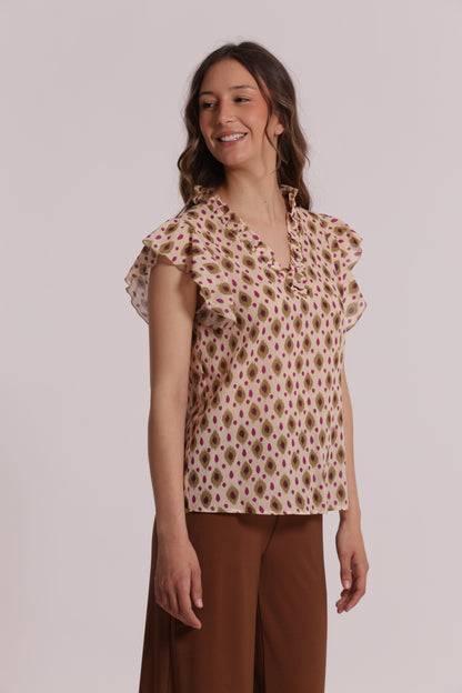 BLUSA A MANICHE CORTE FANTASIA ROMBI