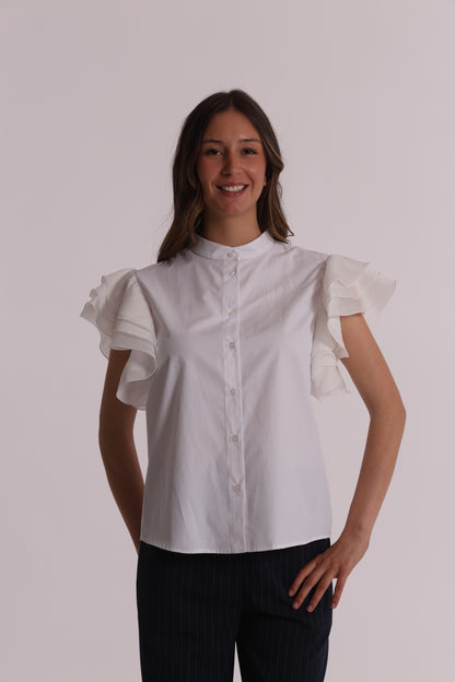CAMICIA A MANICHE CORTE CON MANICHE VOULANT