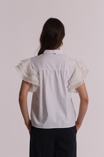 CAMICIA A MANICHE CORTE CON MANICHE VOULANT