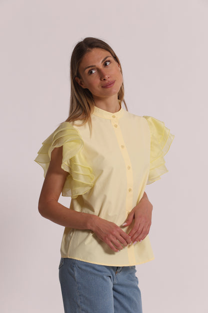 CAMICIA A MANICHE CORTE CON MANICHE VOULANT