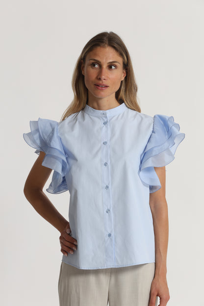 CAMICIA A MANICHE CORTE CON MANICHE VOULANT