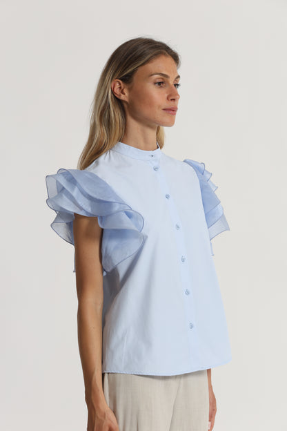 CAMICIA A MANICHE CORTE CON MANICHE VOULANT