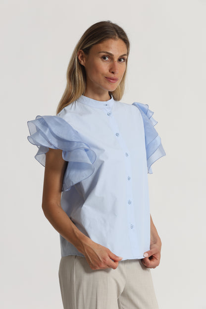CAMICIA A MANICHE CORTE CON MANICHE VOULANT