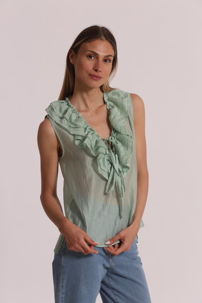 BLUSA SMANICATA CON ROUCHES