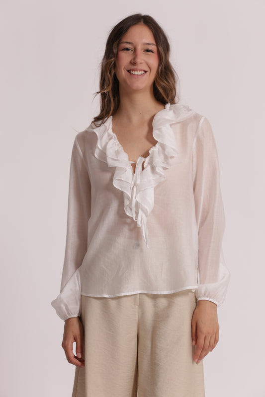 BLUSA A MANICHE LUNGHE CON ROUCHES