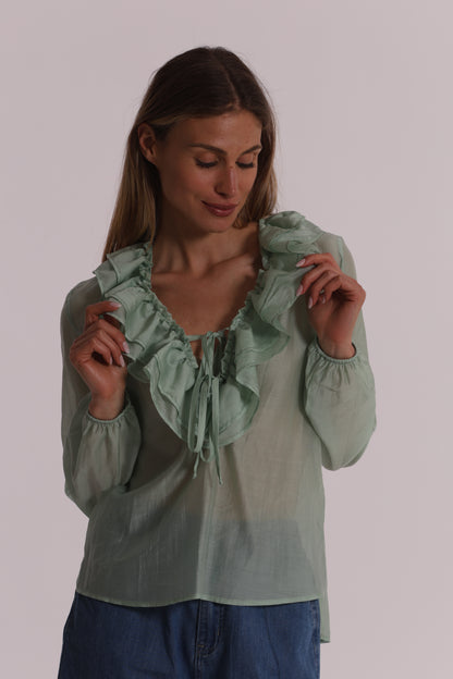 BLUSA A MANICHE LUNGHE CON ROUCHES