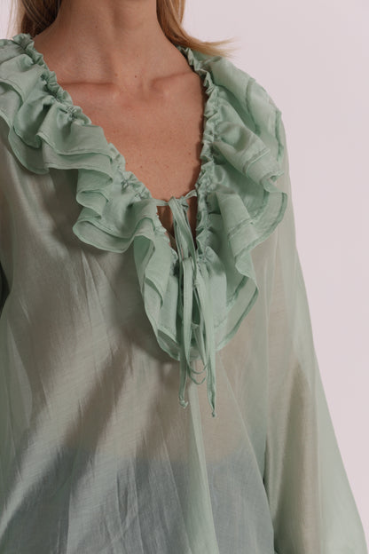 BLUSA A MANICHE LUNGHE CON ROUCHES