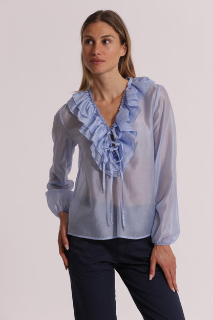 BLUSA A MANICHE LUNGHE CON ROUCHES