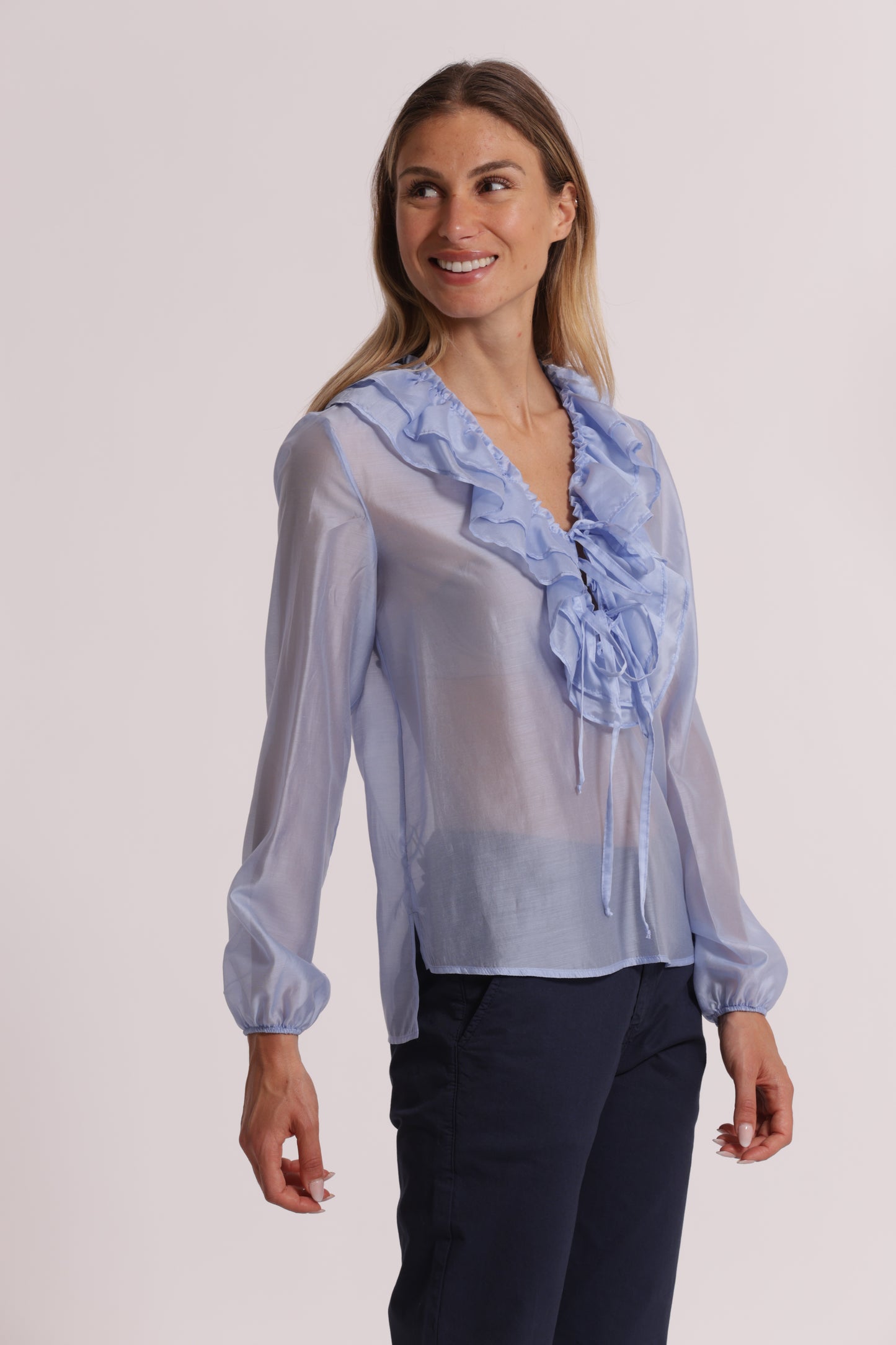 BLUSA A MANICHE LUNGHE CON ROUCHES