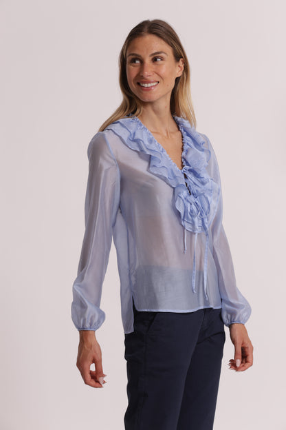BLUSA A MANICHE LUNGHE CON ROUCHES