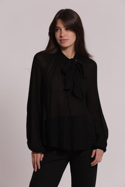 BLUSA CON FIOCCO AL COLLO IN GARZA DI VISCOSA