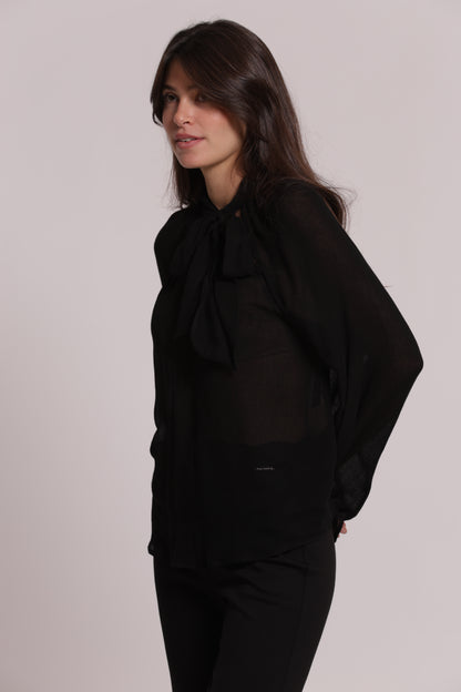 BLUSA CON FIOCCO AL COLLO IN GARZA DI VISCOSA