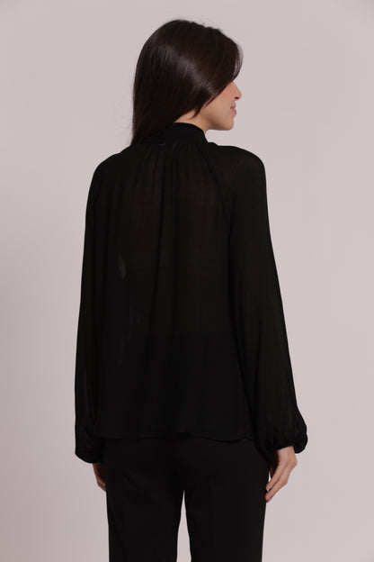 BLUSA CON FIOCCO AL COLLO IN GARZA DI VISCOSA