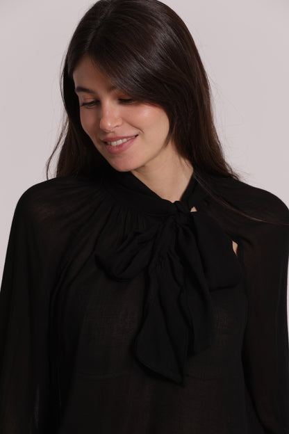 BLUSA CON FIOCCO AL COLLO IN GARZA DI VISCOSA