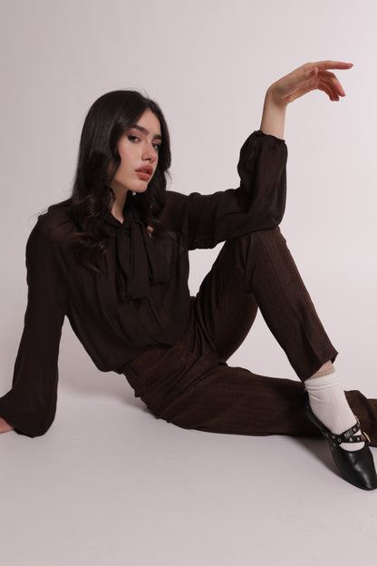 BLUSA CON FIOCCO AL COLLO IN GARZA DI VISCOSA