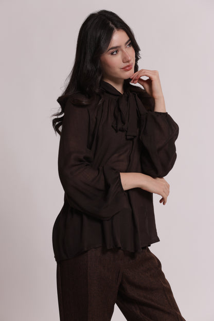 BLUSA CON FIOCCO AL COLLO IN GARZA DI VISCOSA