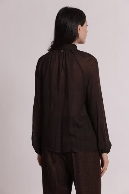 BLUSA CON FIOCCO AL COLLO IN GARZA DI VISCOSA