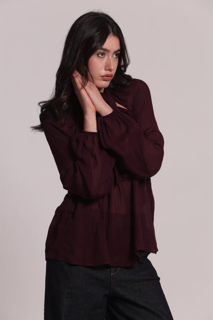 BLUSA CON FIOCCO AL COLLO IN GARZA DI VISCOSA