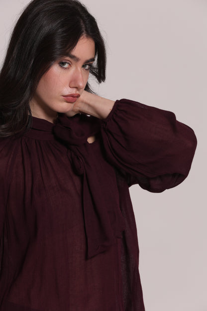 BLUSA CON FIOCCO AL COLLO IN GARZA DI VISCOSA