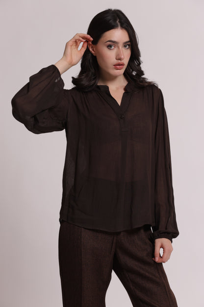 BLUSA CON SCOLLO A V IN GARZA DI VISCOSA