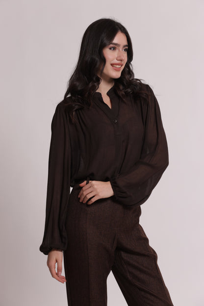 BLUSA CON SCOLLO A V IN GARZA DI VISCOSA