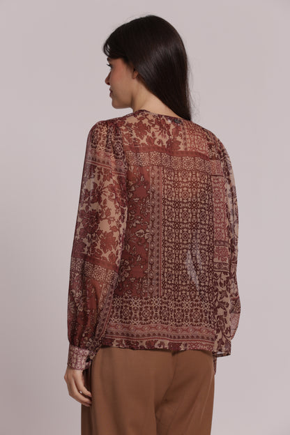 CAMICIA SENZA COLLETTO STAMPA PATCHWORK FLOREALE