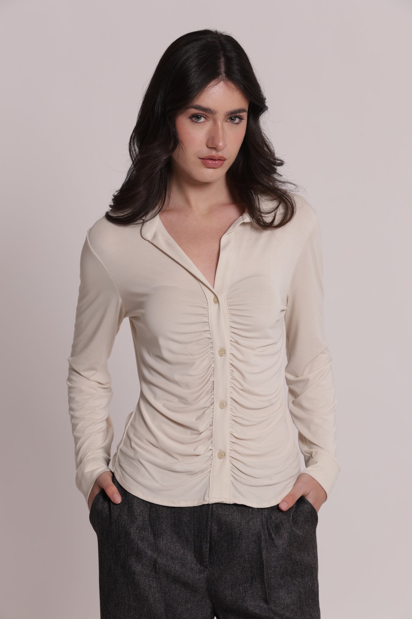 CAMICIA CON DRAPPEGGIO FRONTALE