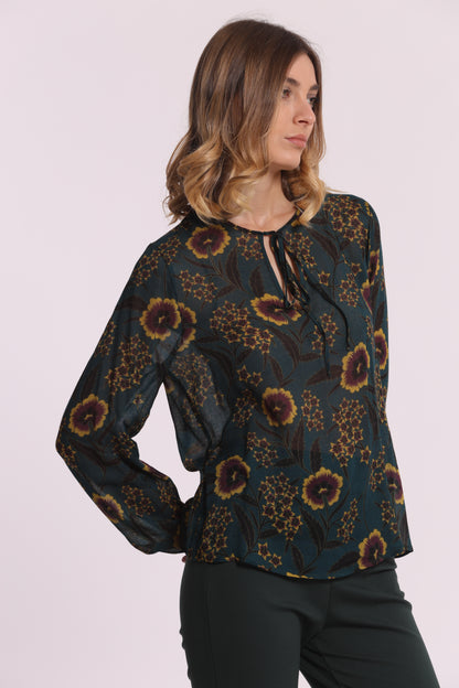 BLUSA CON FIOCCO STAMPA FLOREALE VINTAGE