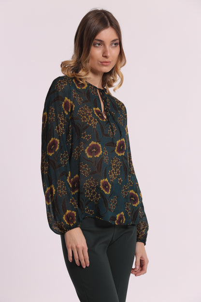 BLUSA CON FIOCCO STAMPA FLOREALE VINTAGE