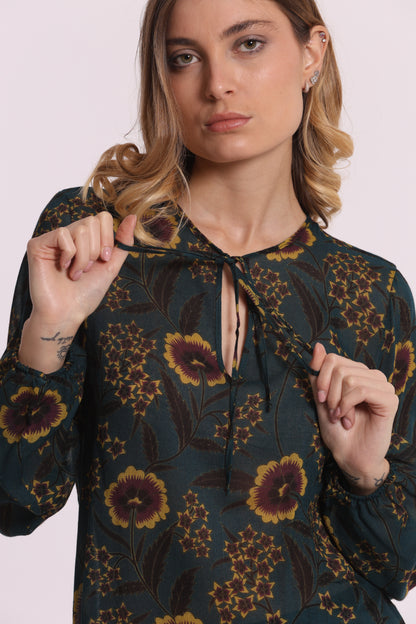 BLUSA CON FIOCCO STAMPA FLOREALE VINTAGE