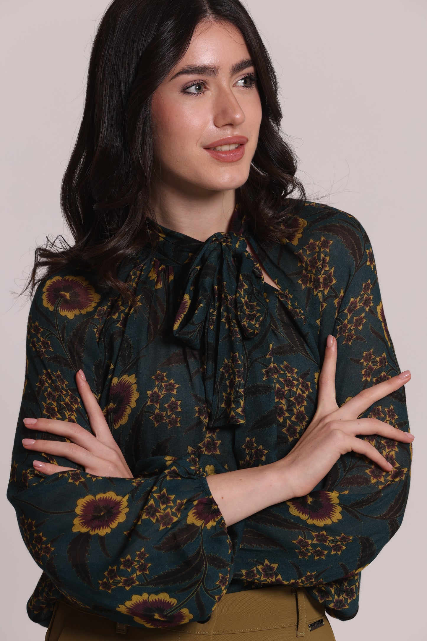 BLUSA CON FIOCCO AMPIO STAMPA FLOREALE VINTAGE