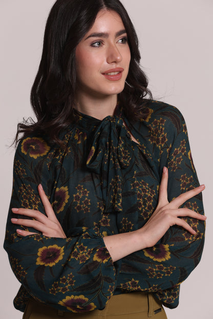 BLUSA CON FIOCCO AMPIO STAMPA FLOREALE VINTAGE