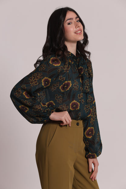 BLUSA CON FIOCCO AMPIO STAMPA FLOREALE VINTAGE