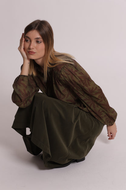 BLUSA SCOLLO A V FANTASIA IN GARZA DI VISCOSA