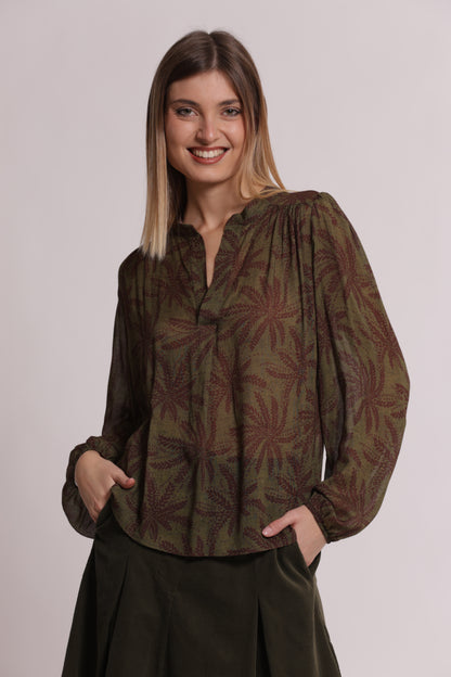 BLUSA SCOLLO A V FANTASIA IN GARZA DI VISCOSA