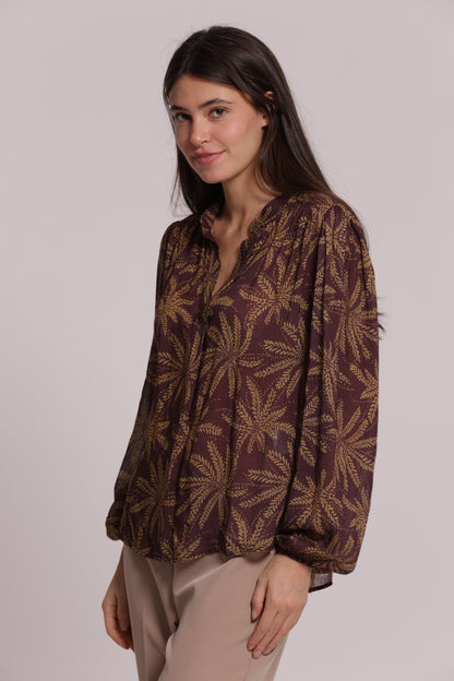 BLUSA SCOLLO A V FANTASIA IN GARZA DI VISCOSA